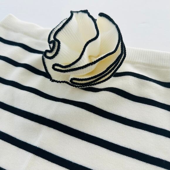 English Factory Women's Striped Tube Top Rosette Flower Size Small Cream Black - Picture 3 of 7